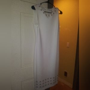 Calvin Klein cream body con tea length dress